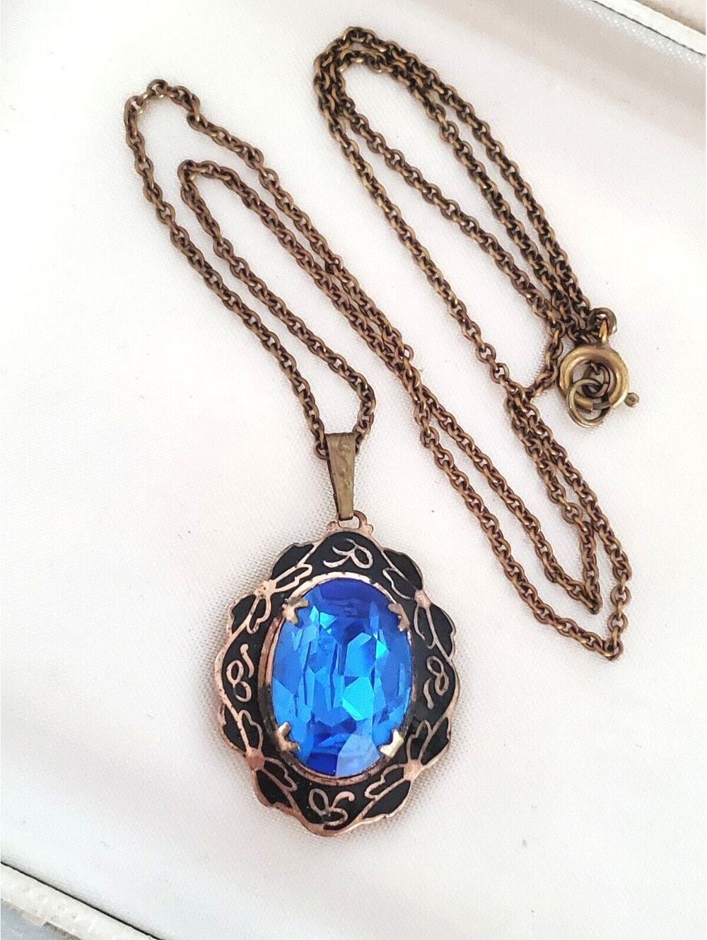 Vintage Blue Stone Gold-fill Locket Necklace